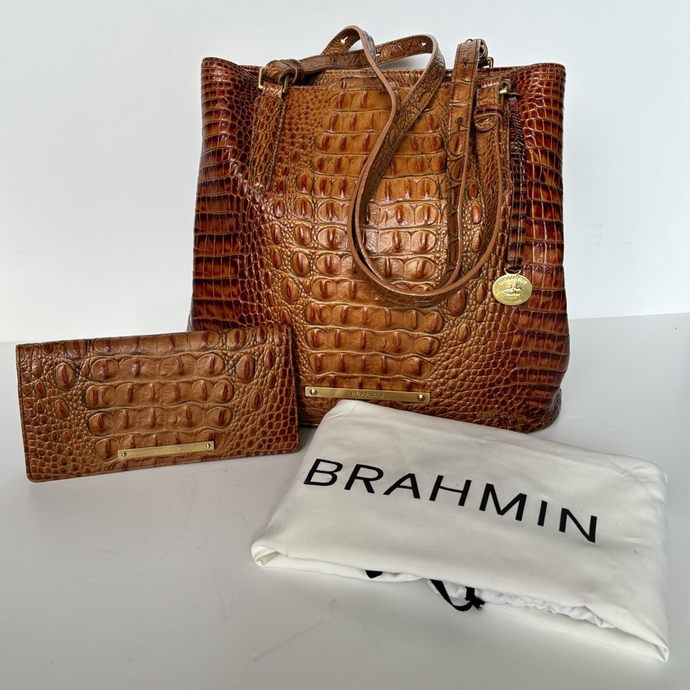 Brahmin Toasted Almond Hudson Bucket Bag and Wallet